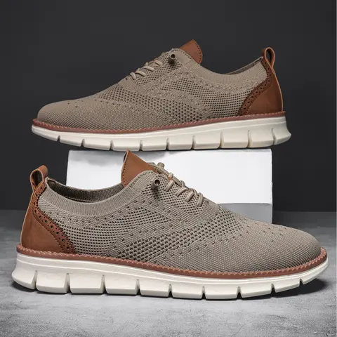 Men's Casual Sports Shoes Breathable Mesh Knit Lace-up Lightweight New Fashion Athletic Footwear Trendy Sneakers Fashionable Casual Sneakers