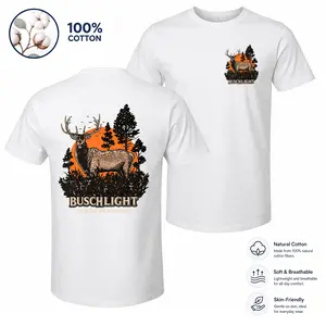 Men's 100% Cotton Oversized Retro Unisex Short-Sleeve T-Shirt - Front & Back Deer-Forest Graphic Print, Crew Neck, Relaxed Elastic Fit, Soft Breathable, Outdoor Hunting Streetwear for Spring Summer Daily Wear