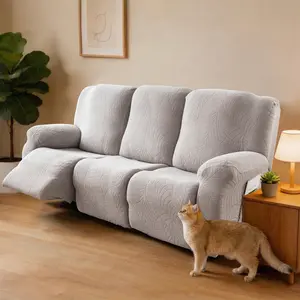 3 Seats Leaf Pattern Jacquard Design Stretch Fabric Recliner Cover, Non-Slip Removable Washable Decorative Furniture Protector for Home, Living Room