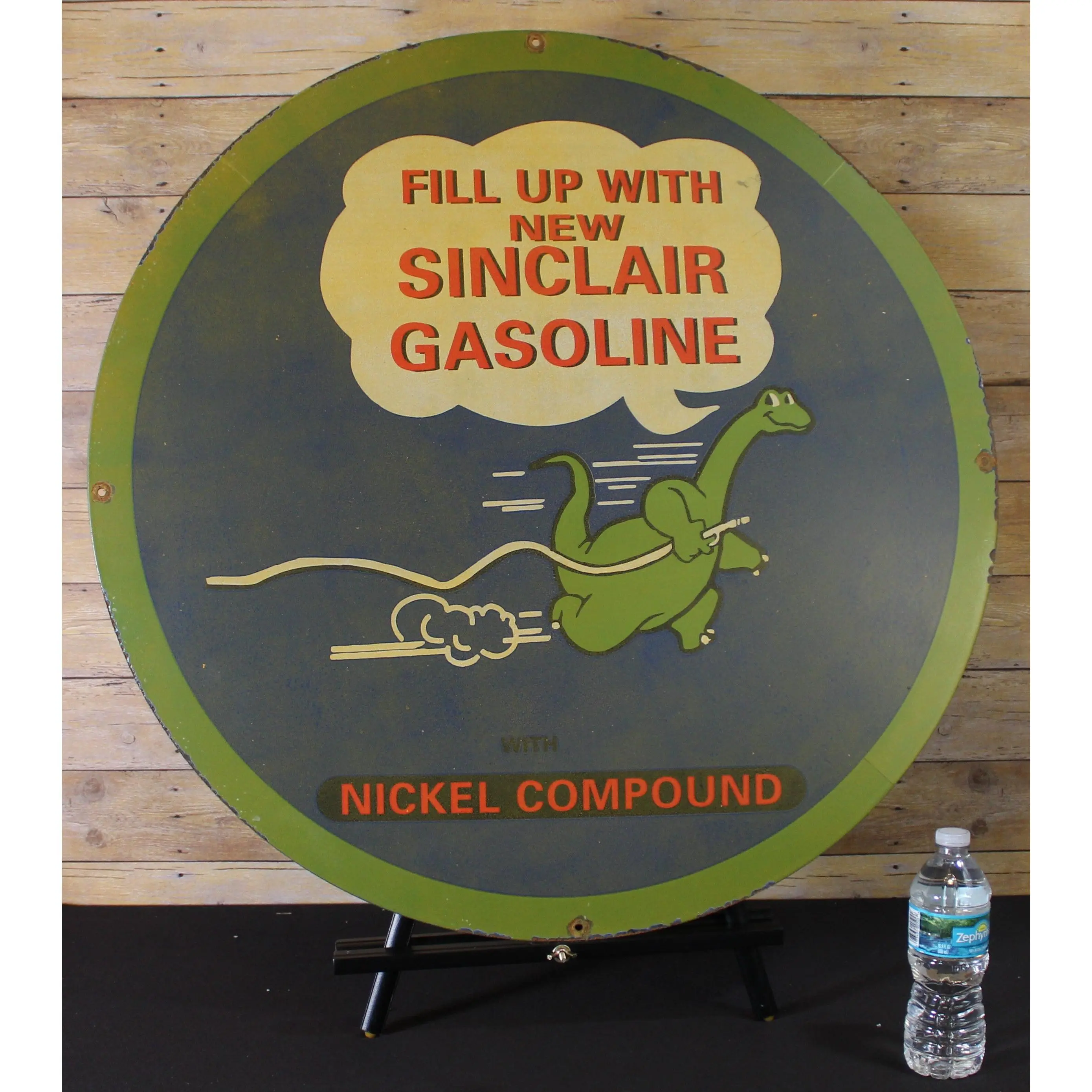 XL Vintage Porcelain Enamel Sign - Sinclair Gasoline Nickel