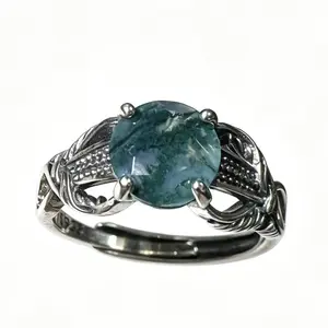 Round Moss Agate Ring | 925 Sterling Silver, 8×8mm Valentines Gift , Gift for Wedding/Birthday/Mother'sDay/Christmas
