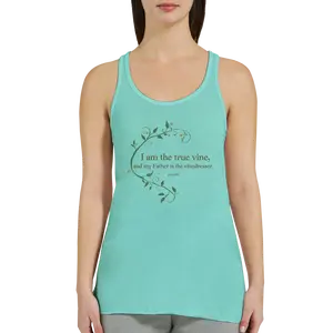 Women's Flowy Racerback Tank Top - John 15:1, Bella + Canvas, Polyester-Viscose Fabric, Athletic Sporty Style