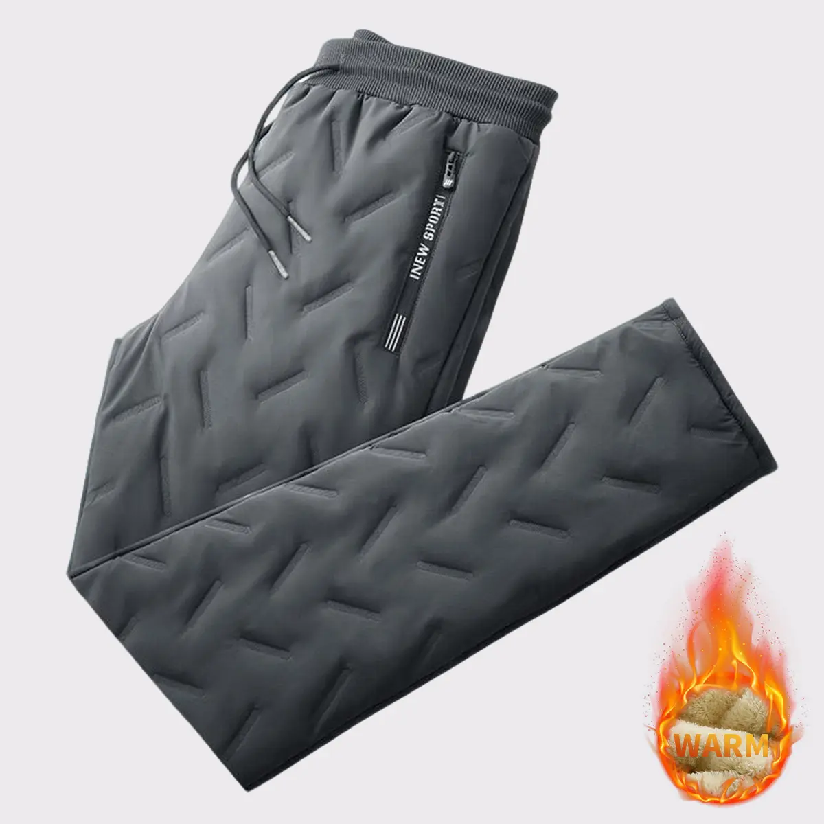 Men's Fitted Warm Winter Fleece-Lined Solid Polyester Pants - Outdoor Hiking Bottoms with Pockets, Zipper Cuffs, No, Fitted Cut