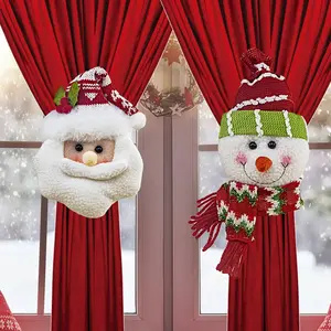 Christmas Holiday Decorations Santa Snowman Vintage Plaid Curtain Rings, Festive Window Display, Christmas Curtains Buckle Decoration, Christmas Ornaments