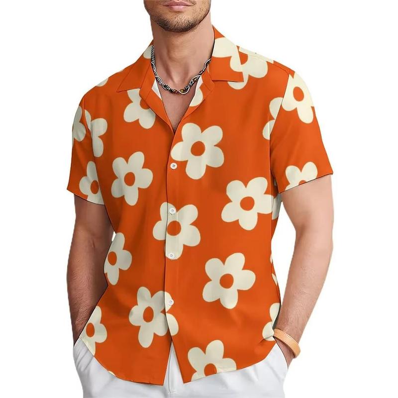 Men’s Floral Print Button Down Shirt Casual Short Sleeve Hawaiian Shirt for Men, Summer Beach Vacation Party Shirt, Lightweight Breathable Special Design Fashion Top