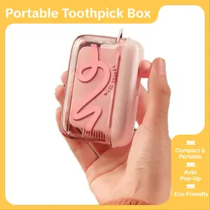 Travel Sized Storage Box with Automatic Pop-Up Dispenser Portable Mini Toothpick Line Organizer Reusable for Home Restaurants & On-the-Go Use hat