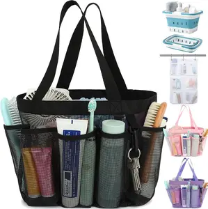 Mesh Shower Caddy Portable for College Dorm Room Essentials, 8-Pocket Large Shower Basket Tote Bag with 2 Handles for Toiletry, Bathroom, Beach, Camp, Gym