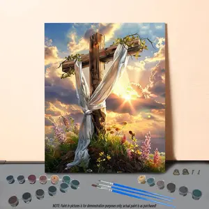 Cross & Flower Pattern DIY Painting By Numbers Kit, 1 Set DIY Paint By Numbers Kit without Frame, Wall Art Decoration for Home Living Room Bedroom