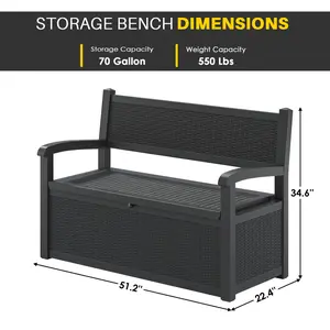 LHBCREFT 70-Gallon Outdoor Bench Storage Box Waterproof Design with Pre-Lock Feature, Perfect for Patio Supplies Storage,Christmas gift