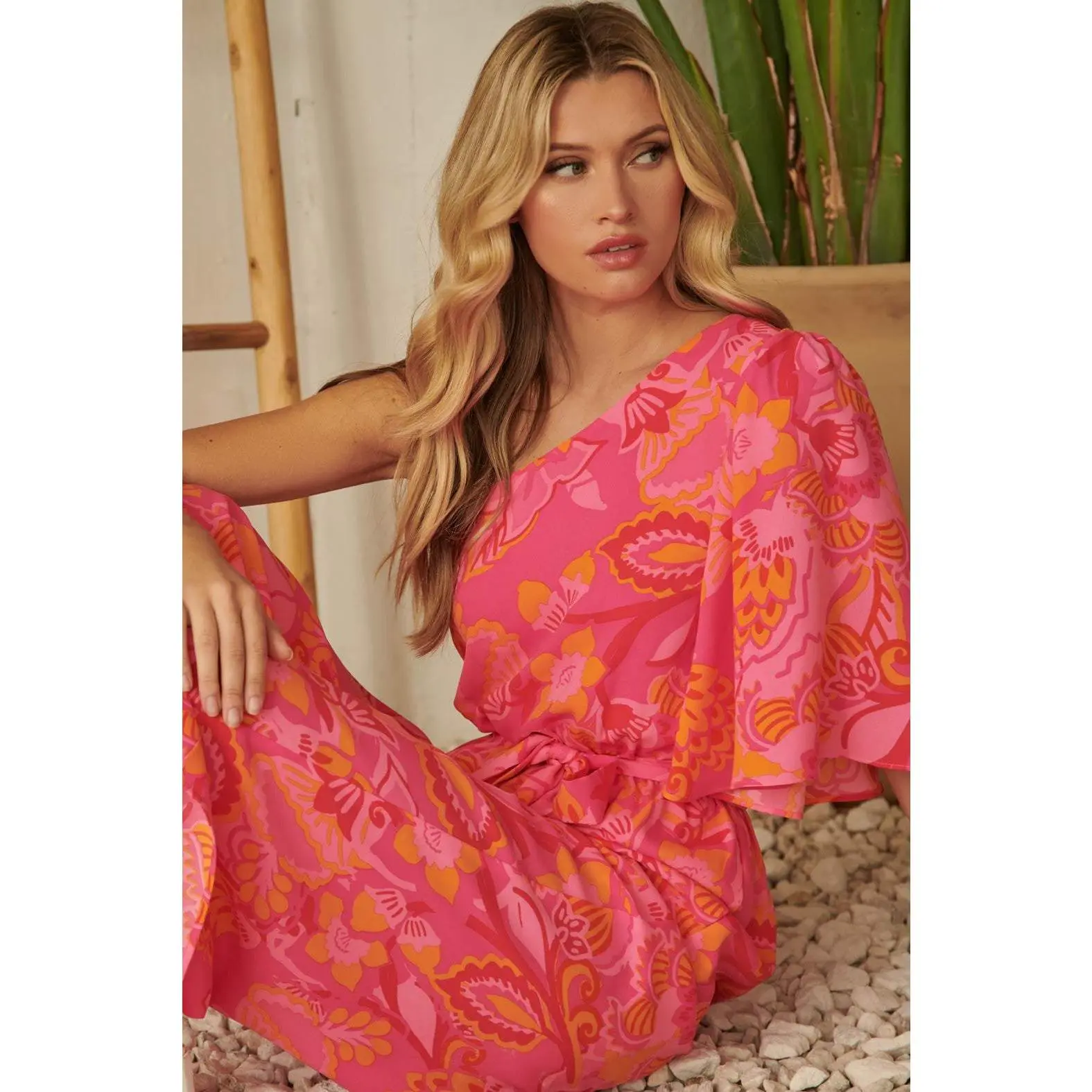 Lanai Tropics One Shoulder Libby Cropped Jumpsuit