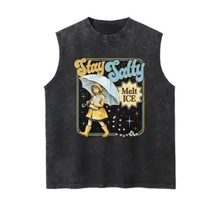 Stay Salty Melt ICE Anti ICE No People Illegal Casual Vintage Washed Vest Street Wear Graphic Washed Tank Top