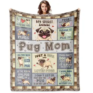 Pug Gifts for Women, Pug Blankets 60''x50'', Pugs Gifts for Lovers Mom, Puppy Gifts for Girls, Gifts for Pugs Dog Owners Lovers Woman Decorations Throw Blanket for Christmas Mothers Day, Printed on One Side with a Plain White Back, Halloween Thanksgiving