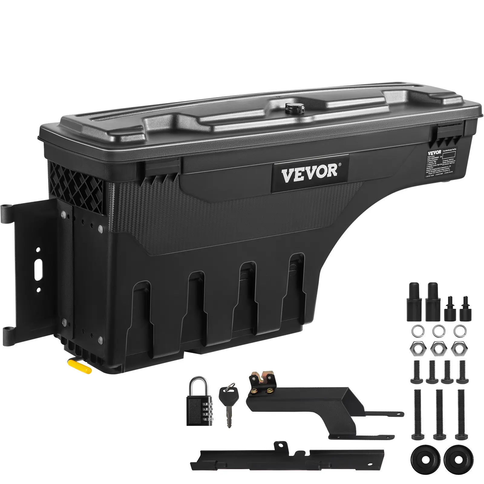 VEVOR Collapsible Truck Bed Toolbox Storage Box, 6.6 Gal/25L ABS Plastic Composite Wheel Well Construction Tool Organizer, Lockable Swing Case with Password Padlock & Lockable Lid, Light Yet Tough Waterproof Ford F-150 2015-2021 Driver's Side Accessory, T