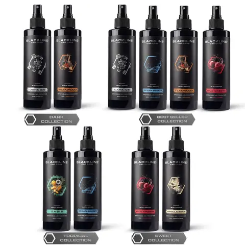 BLACKLINE Air Freshener Bundle – Long-Lasting Premium Car Scents, Signature Scent Collections & Refresh Bundles with Matching Reset Interior Cleaner, Dark Ice, Teakwood, Wild Cherry & More