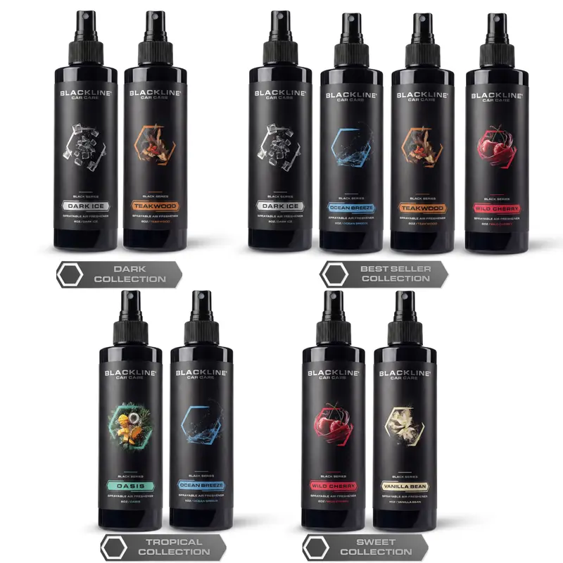 BLACKLINE Air Freshener Bundle – Long-Lasting Premium Car Scents, Signature Scent Collections & Refresh Bundles with Matching Reset Interior Cleaner, Dark Ice, Teakwood, Wild Cherry & More