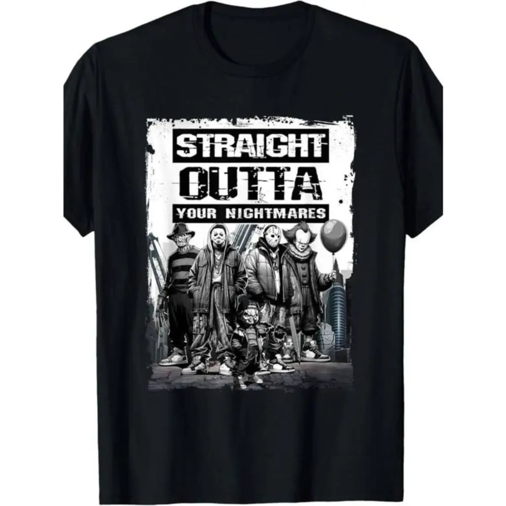 [100% Cotton] Straight Outta Nightmares" Men's Vintage Horror Halloween T-Shirt - 100% Cotton  Golf Gift T-Shirt For Men and Women.,custom,fall