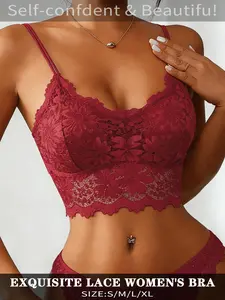 1piece Women's Exquisite Floral Lace Bra, Elegance, Chic, Wire-Free Seamless Bralette, Soft & Breathable Summer Camisole, Multi-color Collection, Lingerie!