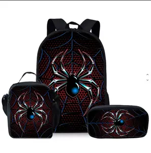 3PCS Spider Backpack Set for Boys & Girls, School Backpack with Lunch Bag & Pencil Case, Lightweight Bookbag for Elementary Middle School Travel