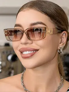 Vintage Rectangular Frame Plastic Sunglasses, Unisex Classic Fashion Design, Outdoor Travel Beach Vacation Daily Wear, Stylish Accessory