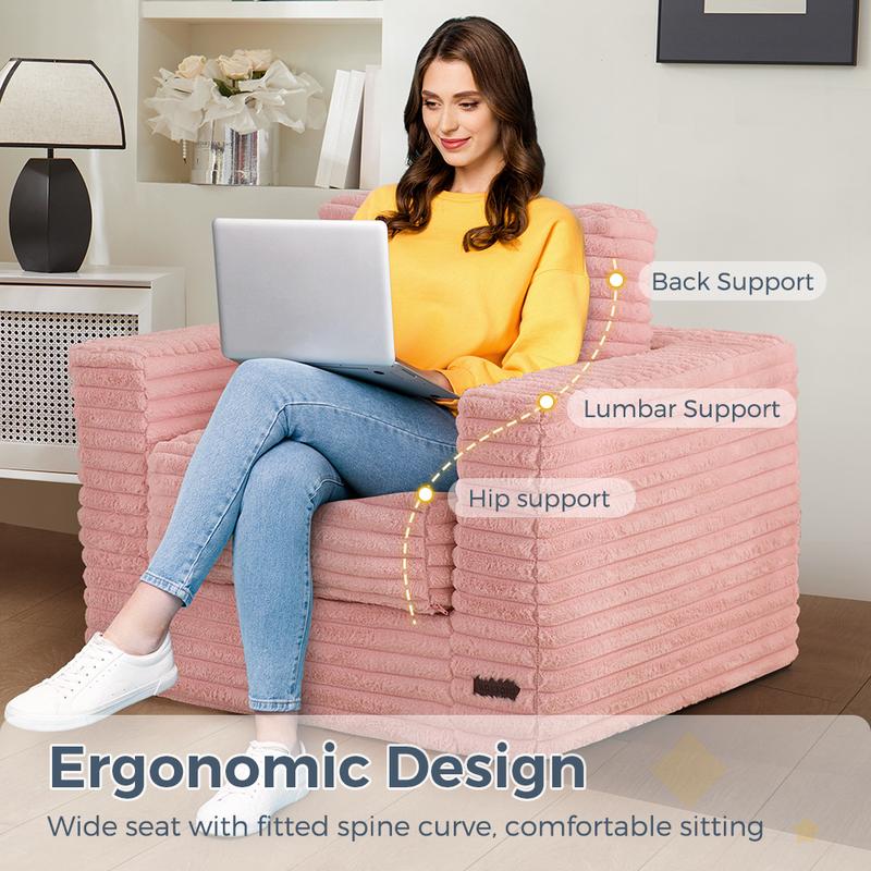 MAXYOYO Large Bean Bag Chair - Boneless Couch Convertible to Floor Sofa with Pillows & Armrests, Plush Sofa Couch for Bedroom & Living Room, Pink