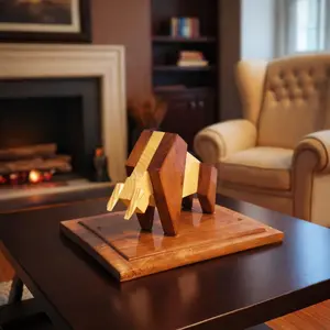 Handcrafted Geometric Wooden Bull Sculpture