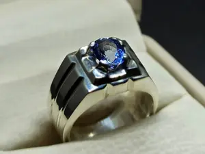 Natural Ceylon Blue Sapphire Sterling Silver 925 Handmade Neelam Men's Ring