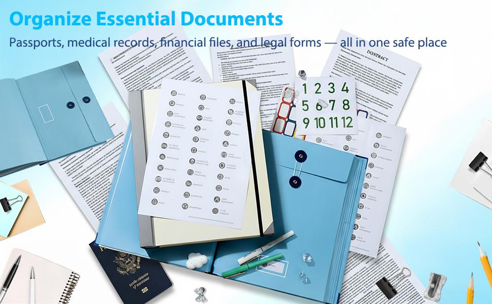 Important Document Folio – Life Organizer for Home Records, Acid-Free File Holder with Guided Labels, Expandable Binder for Social Security Card Medical Records Birth Certificate