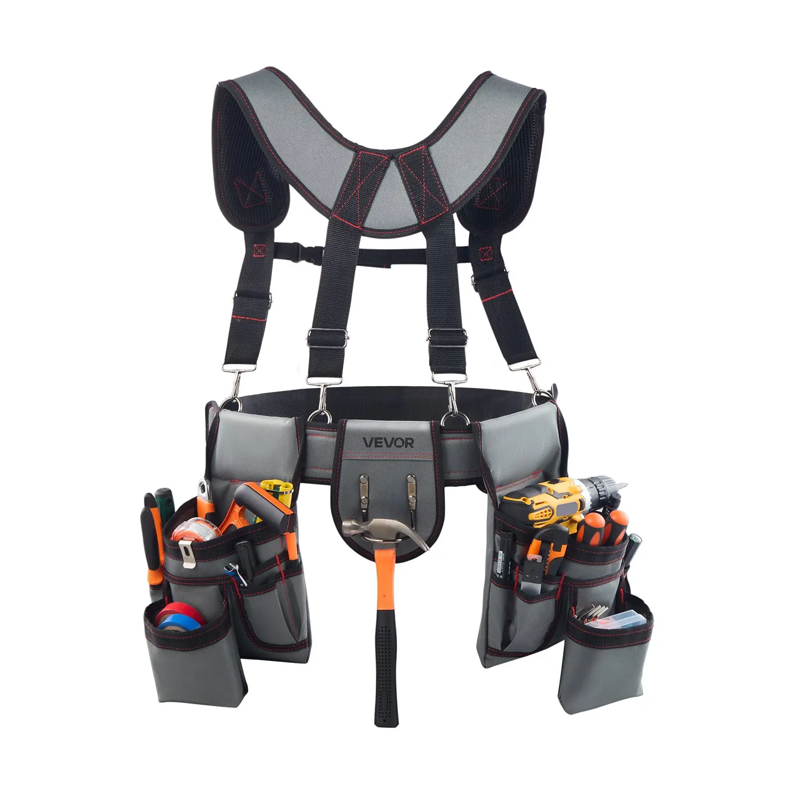 [DealsForYouDays] VEVOR Men's Heavy-Duty Adjustable Work Tool Belt, 22-Pocket Pouch with Suspenders (32-68in) for Electricians, Construction Professionals Tool Organizing Bag Tool Organizer
