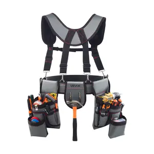 VEVOR Tool Belt, 22 Pockets Tool Pouch with Suspenders for Men, Heavy Duty Adjustable Utility Belt Bag Suspenders for Electrician, Carpenter, Construction, Work Apron Organizer Waist Adjust 32 to 68i