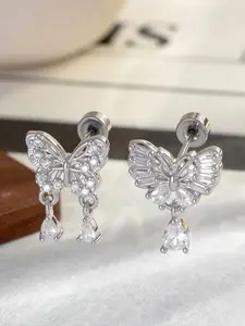 WANGXIY Butterfly Design Cubic Zirconia Stud Earrings for Women Hypoallergenic Titanium Earrings Cartilage Piercing Jewelry