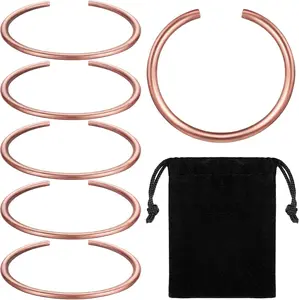 6 Pcs Copper Bracelets for Men Women, Adjustable Copper Cuff Bracelets, Handmade Uncoated Pure Copper Jewelry, Cylinder Style, Gift Set