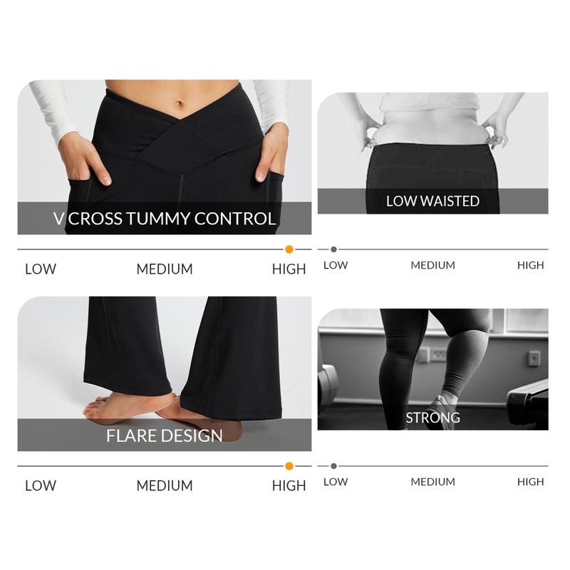 baleaf 29''/32''/34'' inseam Women Flare Leggings Crossover V-Cut Yoga Pants Flare Khakis High Waist Casual Workout Lounge Tall Bottom Pockets Petite Girls Forbidden Pants