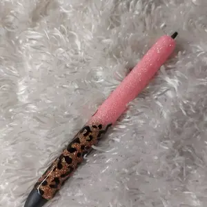 Customized Leopard Epoxy Pen - Pink Design with Black and Brown Accents, Unique Shape and Finish