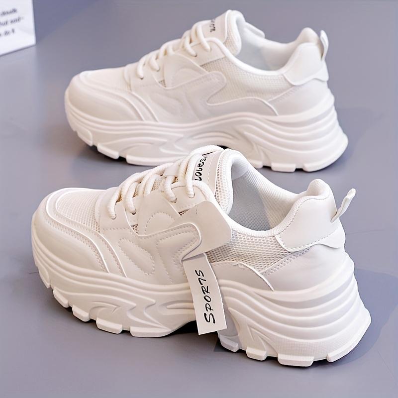 Women's Breathable Running Sneakers - Lace-Up Chunky Platform Sneakers, Neon Green Casual Walking Shoes with Thick TPU Sole, All-Season Comfort Design, Casual Sneakers |   Trendy Footwear |   Synthetic Synthetic Leather Upper Girl Trainer Training Runner