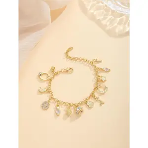 Women's Vintage Silver Charm Bracelet Thirteen Lucky Myth Pendants Adjustable Magnetic Clasp Trendy Daily Wear Accessory with Cross Heart Star Snowflake Bell and Pearl