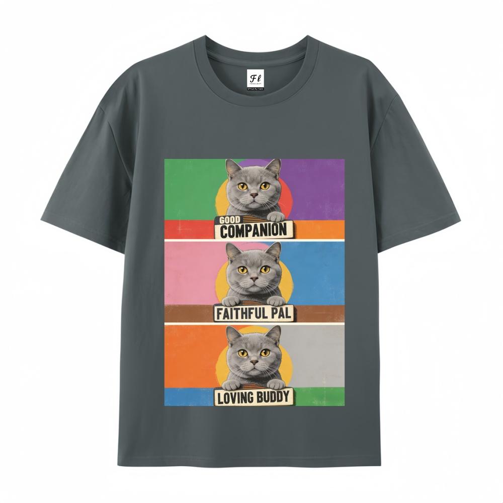 Cat Graphic Print T-Shirt Men's Casual Streetwear Oversized Short Sleeve T-Shirt for Menswear Top