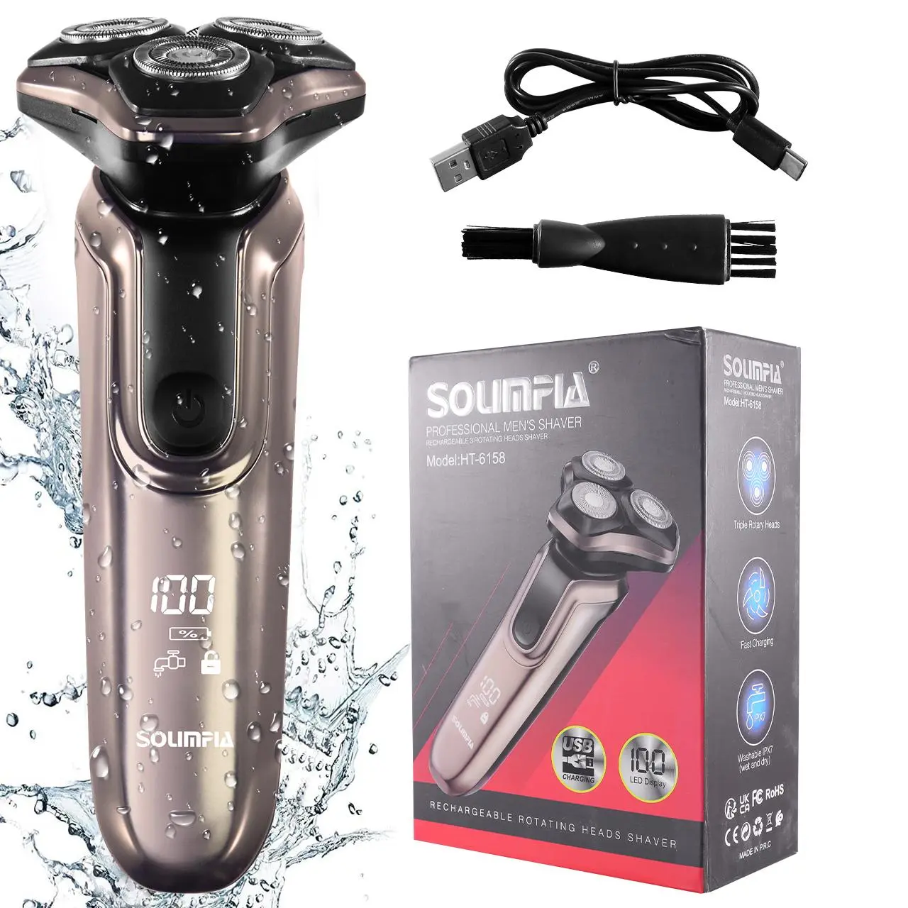 Electric Shaver, 1 Box Waterproof Electric Razor with Pop-Up Trimmer Head & Accessories, Wet and Dry Use Electric Shaver for Men, Showerproof Cordless Shaver