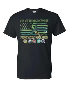 Veterans Mental Health Shirt or Hoodie | Not All Wounds Are Visible | Support Veterans Awareness Tee | Military Ribbon Graphic