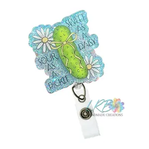 Sweet as a Daisy, Sour as  Pickle Badge Reel – Handmade Retractable ID Holder, Made to Order Glitter Badge Clip, Funny Gift for Nurses, Healthcare Workers, Teachers & Office Workers