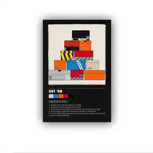 1 Piece Wooden Picture Frame Streetwear Hype Poster Pop Culture Sneaker Poster Canvas Wall Art HD Print Modern Home Office Living Room Bedroom Decor - Stretched and Framed Ready To Hang - Framed