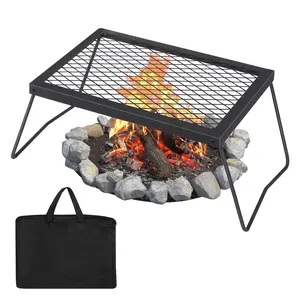GARVEE Folding Fire Pit Grill - Heavy Duty Steel Campfire Pit with Sturdy Legs, Portable Outdoor Cooking Equipment with Carrying Bag, Ideal for Barbecue, Camping, Garden, and Dinner