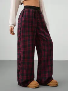Women's High Waist Loose Fit Vintage Plaid Straight Leg Slimming Casual Fashion Long Pants, Comfortable and Stylish Everyday Wear