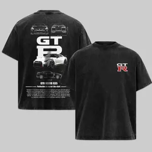 [100% Cotton] Vintage Retro Supercar GTR R35 T-Shirt – Washed Unisex Cotton Shirt, Classic Racing Graphic Tee, Trendy Streetwear Menswear Top