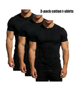 3 Pack Mens Cotton Crew Neck T-Shirts, Solid Black Basic Tees, Plain Blank Short Sleeve Shirts, Essential Layering & Printable Tops for Everyday Wear, Bulk Value Pack