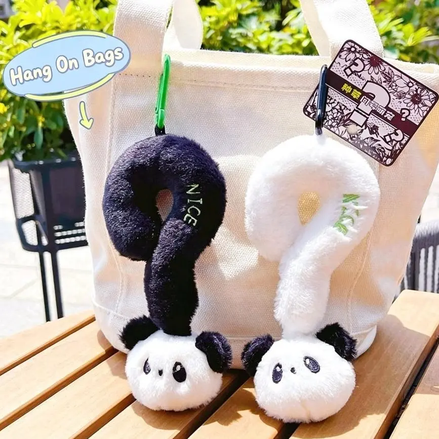 Cute Question Mark Panda Plush Keychain Kawaii Panda Doll Bag Charm Soft Stuffed Plush Pendant Backpack Accessories Gift for Girls