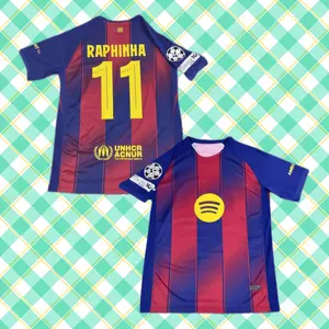 Classic 2024/25 Home Blaugrana Striped No. 11 Raphinha Premium Short-Sleeve Retro Soccer Jersey (Fan Edition)