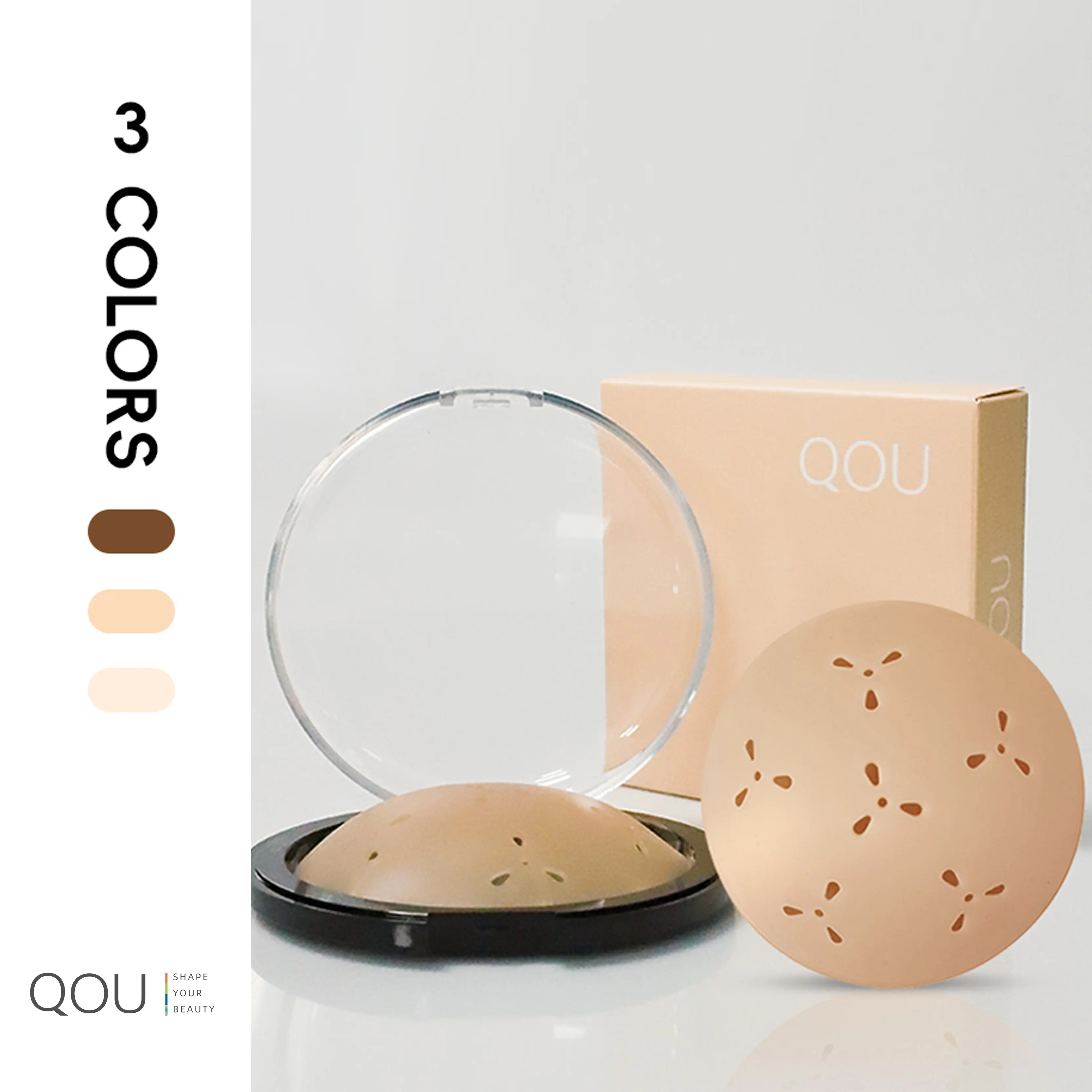 QOU Women's Reusable Silicone Nipple Pasties - Seamless, Sweat-Resistant & Waterproof Pad with Travel Box, Glue-Free Design for Strapless Outfits, 3 Shades, Invisible, Easy On And Off