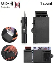 New Fashion Card Bag Automatic Pop-Out Metal Wallet Rfid Anti-Theft Large Capacity Card Holder for Men and Women, Casual Style, All Seasons, Rfid Blocking Wallets