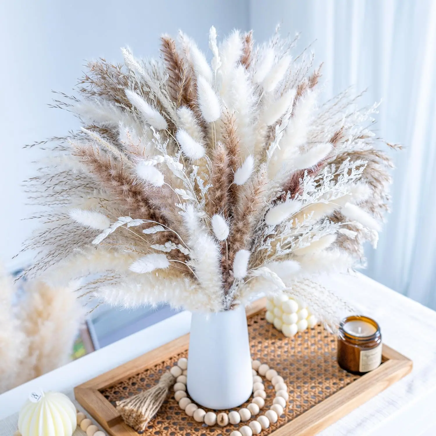 96PCS Natural Dried Pampas Grass Bouquet Bulk Pack - Low-Maintenance Flowers & Plants for Wedding Decor, Home Decor Floral Arrangements, Flower, Natural Grass
