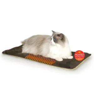 K&H Pet Products Heated Thermo-Kitty Mat Indoor Cat Bed Mocha/Tan 12.5 X 25 Inches Electric Thermal Warming Pad for Small Pets